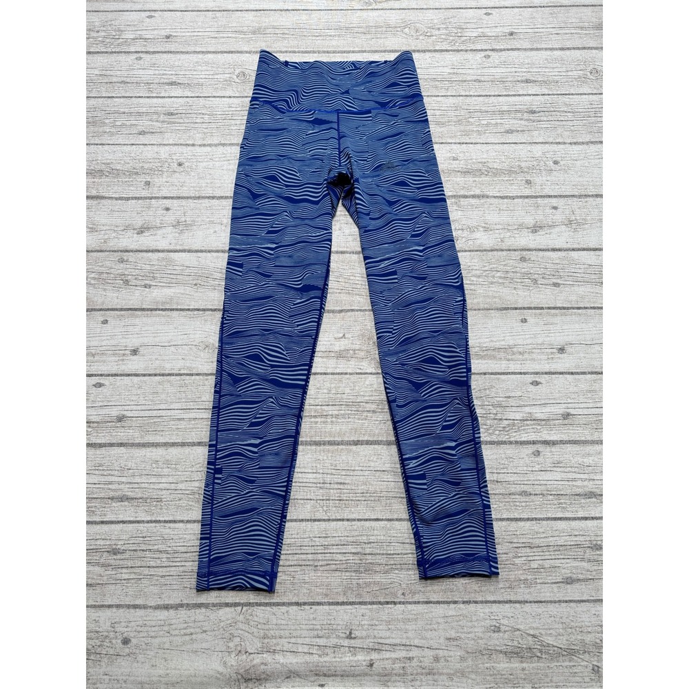 Adidas Leggings Women's XS Blue Wavy Geometric High Rise Athletic Yoga Training